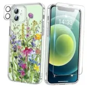 for Case with Screen Protector and Camera Lens iPhone 12 Blooming Flowers