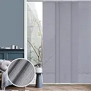 GoDear Design Adjustable Sliding Vertical Blinds for Sliding Glass Doors 45.8"- 86" W x 96" H, Extendable 4-Rail Panel Track Blinds, Trimmable Natural Woven Panel Curtian, Semi-Privacy, Twilight Ashes