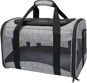 VILLFUL Pet Carrier Bag Portable for Dog Cat Outdoor Travel Cage Grey Breathable Cat Carrier Easy to Carry Compact