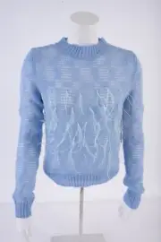 Zara Womens Sweater Pullover w/ Feather Fringe S Blue Wool Mohair 9598/161 NWT