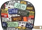 [JEJEA] License Plate Print Credit Card Holder Wallet, Small Card Holder Wallet with Zipper,Leather Card Holder, White, One Size