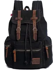 HuaChen Vintage Travel Canvas Leather Backpack,17" Laptop Backpacks Rucksack,Shoulder Camping Hiking Backpacks School Bag Bookbag for Men Women AUGUR (M32_Brown Green_Large)