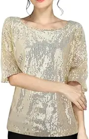 [Generic] Fashion Women's Sequin Top Sparkly Party Shirts Glitter Loose Tunic Tops Blouses