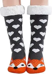 [STYPOP] Slipper Socks Women Fluffy Animal Socks Winter Ladies Gifts Ideas Cosy Thermal Animal Sock Fuzzy Fleece-Lined Winter Non Slip Warm Socks with Gel Grip Cute Sherpa Socks Gifts for Women
