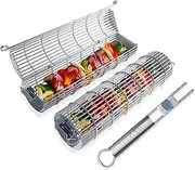 KABOB KING - Rolling Grill Baskets - Set of 2 w/ Detachable Handle - UPGRADED Stainless Steel Grill Barbeque Grill Accessories, Portable Grill Baskets for Outdoor Camping Tailgating Grilling for