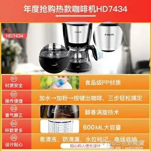 泡茶機 Philips/ HD7434美式全自動煮咖啡壺防滴漏咖啡機家用 小型 NMS 全館免運