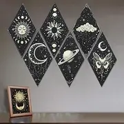 Tutmyrea 6 Pack Art Acoustic Panels Soundproof Wall Panels with Self-Adhesive, 20x12inchs Sound Absorbing Panels Boho Wall Decor, Gothic Decorative Acoustical Wall Panels Moon Stars Sun Phases