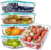 DULCE DOM 5 Pack Glass Containers with Airtight Lids (1040ML/35Oz) BPA-Free for Kitchen Storage & Organisation Meal Prep, Lunch Box Stackable Glass Containers for Kitchen Office & Camping