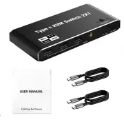8K 2x1 2 In 1 Out USB C KVM Switch Switcher 4 USB Port For 2 Laptop 1 Monitor