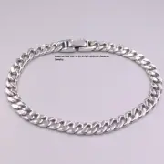 Pure S925 Sterling Silver Chain 6.5mm Curb Cuban Link Bracelet 16-17g 7.1inch