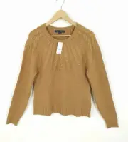 Brooks Brothers Tan Crewneck Wool Alpaca Pullover Cable Knit Sweater LARGE NWT