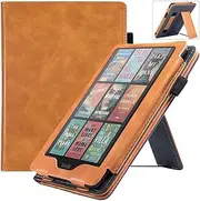 Case Compatible with 7'' Kindle Paperwhite 12th Generation (2024), Stand Lightweight Leather Cover with Auto Sleep/Wake Function, Hand Strap and Card Slot (Brown)