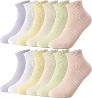 [Zuimei] 6 Pairs Womens Crew Ankle Socks, Colorful Low Cut Ankle Socks, Cotton Athletic Running Casual Socks, white, Small-Medium