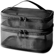 Large Double Layer Travel Makeup Bag Mesh Cosmetic Bag with Zipper Travel Makeup Organizer Toiletry Bags - Black