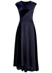 Talbot Runhof Satin and Velvet Midi Dress - Navy - 38 (UK12 / M) 38 (UK12 / M)