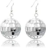 [TCQVQT] Disco Ball Earrings for Women Girls Sparkly Colorful Mirror Ball Earrings Shiny Ball Drop Dangle Earrings 60s 70s Disco Halloween Dance Party Costume Outfit Accessories Gifts