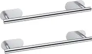 【2 Pack】 Adhesive Towel Bar,Bath Towel Bars/15.7-Inch Bathroom Towel Hanger Kitchen Storage Organizer SUS304 Stainless Steel Wall Mount (Black 2 Pieces) (Silvery 2 Pieces)