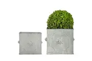 2pc Esschert Design Square Lion Flower Metal Pot Plant Planter Decor Grey