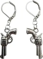 [WYGUYO] Gun Charm Lever Back Clip Earrings, Revolver Dangle Earrings, West Style, Quirky Jewelry