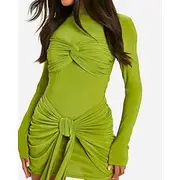 Women's Mini Dress Sheath Dress Fashion Outdoor Holiday Going out Regular Fit Plain Long Sleeve Crew Neck Black Green Apricot Summer