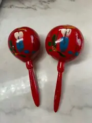 Hand Painted Wooden Maracas Mexico Percussion Instrument ￼