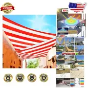 8' Red & White Stripes Triangle Sun Shade Sail - 95% UV Blockage, Waterproof