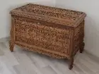 Walnut Wood Trunk Coffee Table, Hand Carved Hope Chest, Turkish Storage Box