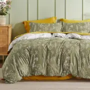 Cover Queen Size - Reversible Floral Duvet Cover Set with Zipper Closure, Olive