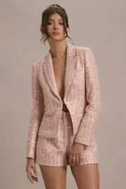 Marena | Pink Boucle Tailored Blazer