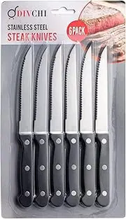 DIVCHI Steak Knives Set of 6 - Steak Knife Set - Serrated Steak Knives Dishwasher Safe Steak Knives Stainless Steak Knives Serrated - Dinner Knives