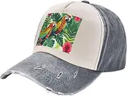 [YANYU] Tropical Flower Leaf Parrot Print Fashion Washed Distressed Baseball Cap Vintage Adjustable Hat with Classic Brim, Gray, One Size