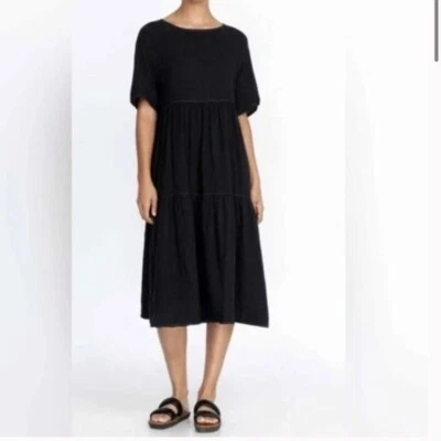 Johnny Was Calme Raglan Tiered Dress in Black NEW With Tags