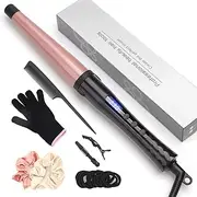 Hair Curling Wand, 0.7-1.25Inch Tapered Curling Iron, Professional Ceramic Hair Curler Wand with Adjustable Digital Temperature, Dual Voltage, Auto Shut-Off