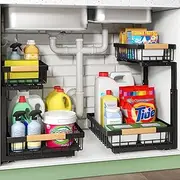 Kitstorack Metal Sink Organiser, Pack of 2 Under Sink Shelf Organiser, 2-Tier Slide Out Extendable Storage Shelf Organiser for Kitchen, Bathroom, Pantry, Cupboard