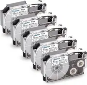 Unismar Replacement for Casio XR-12WE 12mm Black on White Label Tape for Casio KL60 KL-100 KL120 KL-750 KL-780 KL-G2 KL-1500 KL-2000 KL-7000 KL-7200 KL-130 KL-820 EZ Label Maker, 1/2" x 26.2', 5-Pack