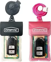 DRIPAC Waterproof Car Key FOB Case Wallet Holder Pouch for Key ID Badge Credit Card Money (Black+Pink)