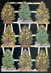 VICTORIAN STYLE DIE CUT PAPER SCRAP SMALL CHRISTMAS TREES ef7396 GERMANY
