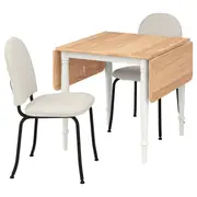 DANDERYD / EBBALYCKE table and 2 chairs, oak veneer white/Idekulla beige, 74/134x80 cm