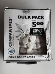 COMPAWIPES TISSUES Compressed Towels 4 Carrying Cases Paper Tablets 500 COUNT