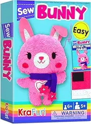 KraFun Sewing Kit for Kids Beginner My First Art & Craft, Includes Bunny Doll Stuffed Animal, Instructions & Plush Felt Materials for Learn to Sew, Embroidery, Age 7 8 9 10 11 12