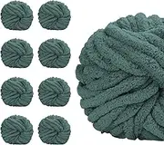 SUNTQ 8 Pack Chunky Chenille Yarn for Crocheting, Bulky Thick Fluffy Yarn for Hand Knitting Blanket, Soft Plush Knitting Yarn for Cushions, Pet Bed,Home Decor, Sage Green(32 yds,8.8 oz Each Skein)
