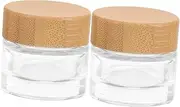 LIFKOME Small Glass Storage Jars Wooden Lids 10g Cream Jars Travel Beauty Containers for Cosmetics Skincare