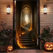 Halloween Door Covers Highway to Hell Door Tapestry Door Curtain Decoration Backdrop Door Banner for Front Door Farmhouse Holiday Party Indoor Outdoor Decor Su