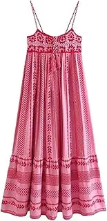 [HEYDHSDC] Women Bohemian Midi Dress Splice Knitted Vintage Strap Dress