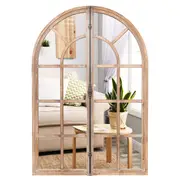 Costway Farmhouse Wall Mounted Decorative Mirror Rustic Arched Window Pane Mirror