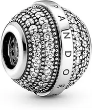 [PANDORA] Pave & Logo Charm in Sterling Silver with Cubic Zirconia Stones Signature Collection, One size, Precious metal, No other material