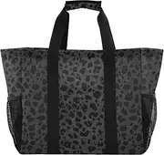 [sanluoli] Tote Foldable Beach Bags Water Resistant with Handles Cars Tote Bag, Black Leopard Print, 1 size
