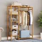6 Tier Dustproof Bamboo Garment Clothes Rack 4 Grid Storage Shelves Closet Stand