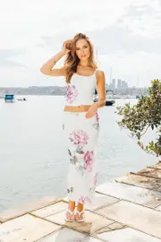 Multi Floral Mesh Skirt Elasticated Picot Trim Midaxi - Size 16XL, Women's Bodycon Skirt