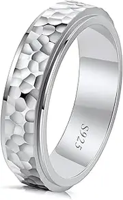 [LYTTMAB] Sterling Silver Hammered Spinner Ring, Silver Fidget Ring for Men, Anxiety Ring for Women, Hammered Ring for Boy, Spinning Ring